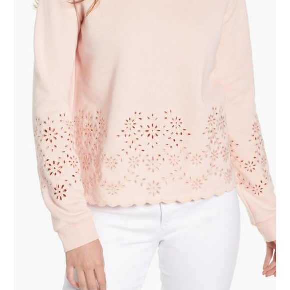 Rebecca Minkoff Tops - Rebecca Minkoff Morgan Eyelet Scalloped Sweatshirt Pink Womens Small